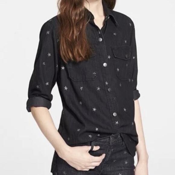 Current/Elliott The Perfect Shirt Washed Black with Mini Stars Size 1 - Picture 1 of 15